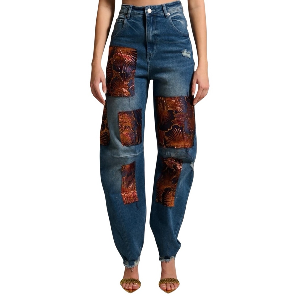 AKIRA Elegant Vibes Brocade Patch Relaxed Denim barrel jean Size XL NIB